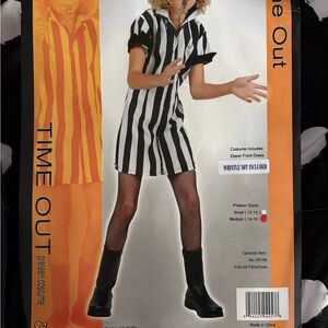 Teen 14-16 Black and White Striped, Zipper Front Referee Costume Dress